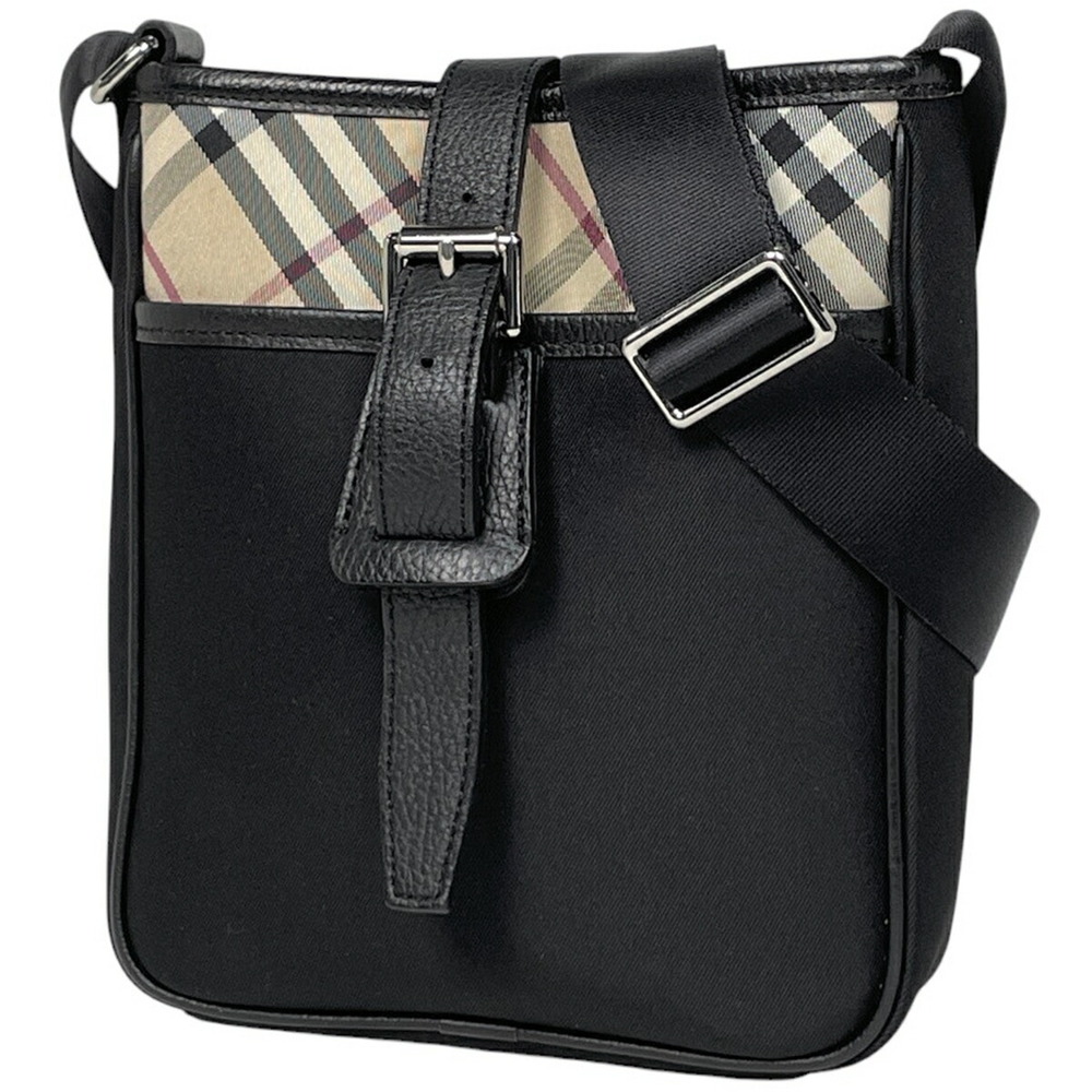 Burberry Check Shoulder Bag Crossbody Canvas Black Beige